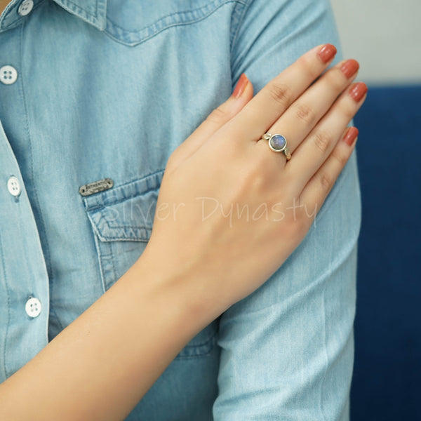 'Minimalist' Labradorite Ring, 925 Solid Sterling Silver Ring