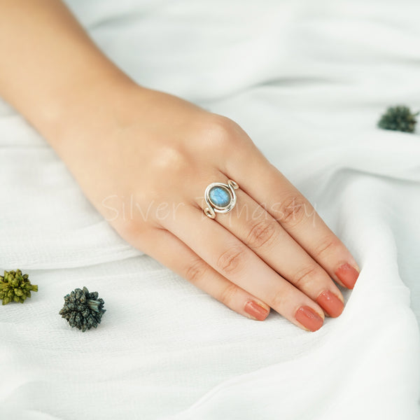 'Boho' Labradorite 925 Solid Sterling Silver Ring