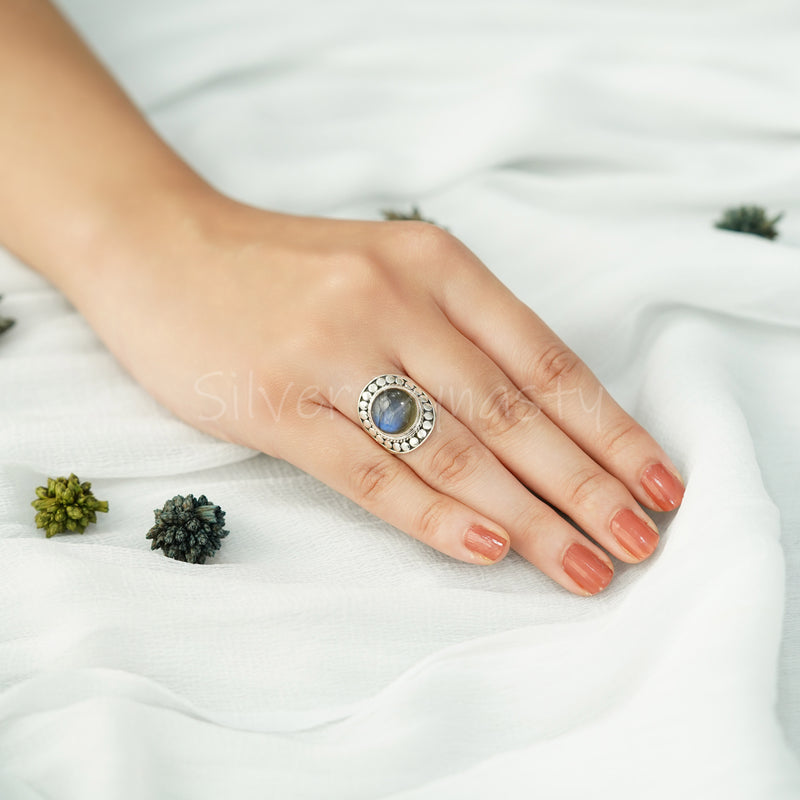 'Big' Labradorite Ring, 925 Solid Sterling Silver Ring