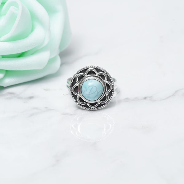 Larimar Ring, 925 Solid Sterling Silver Ring