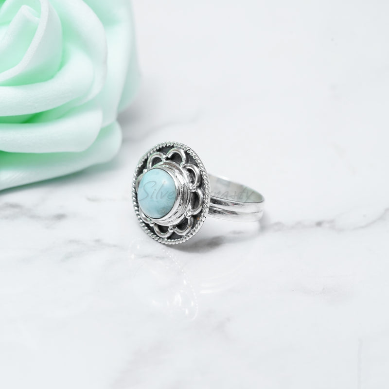 Larimar Ring, 925 Solid Sterling Silver Ring