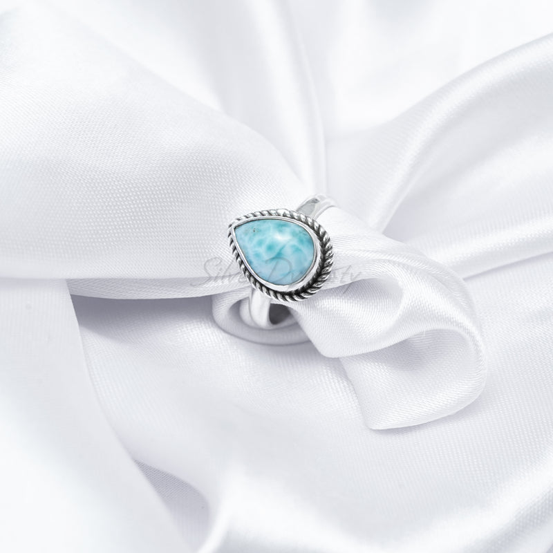 Larimar Ring, 925 Solid Sterling Silver Ring