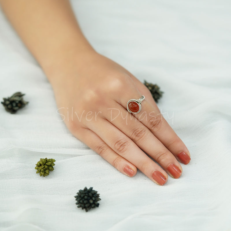 'Fortuna' Carnelian 925 Solid Sterling Silver Ring