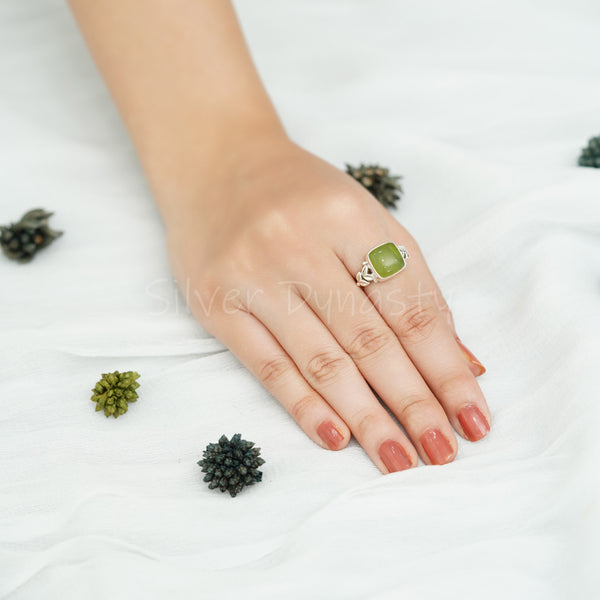 Natural Peridot, 925 Solid Sterling Silver Ring Cabochon