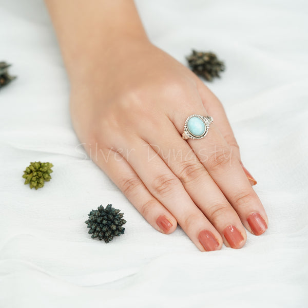 Larimar Ring, 925 Solid Sterling Silver Ring