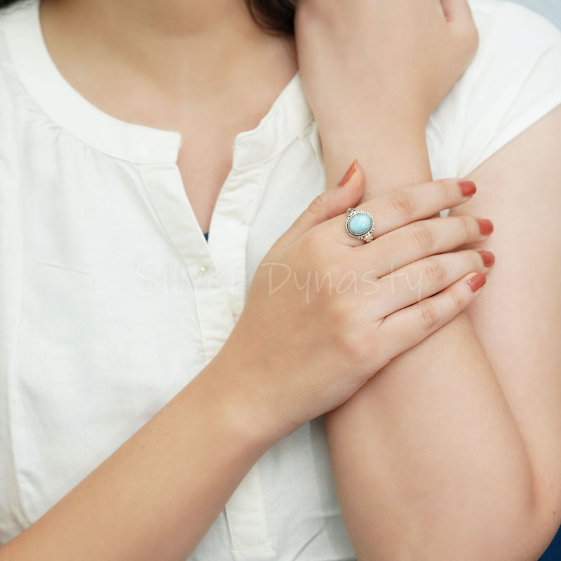 Larimar Ring, 925 Solid Sterling Silver Ring