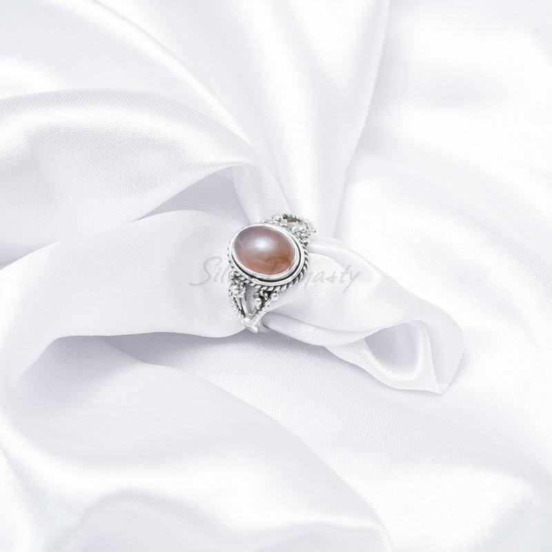 Pink Moonstone 925 Solid Sterling Silver Ring