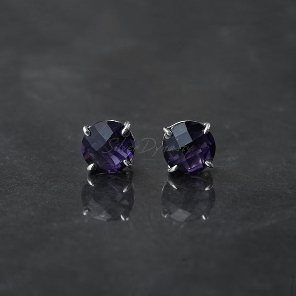 Amethyst 925 Solid Sterling Silver Studs, Natural Amethyst Studs