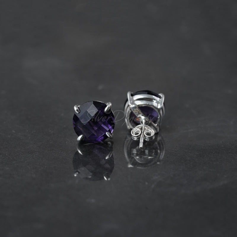 Amethyst 925 Solid Sterling Silver Studs, Natural Amethyst Studs