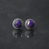 'Statement' Purple Copper Turquoise 925 Solid Sterling Silver Studs