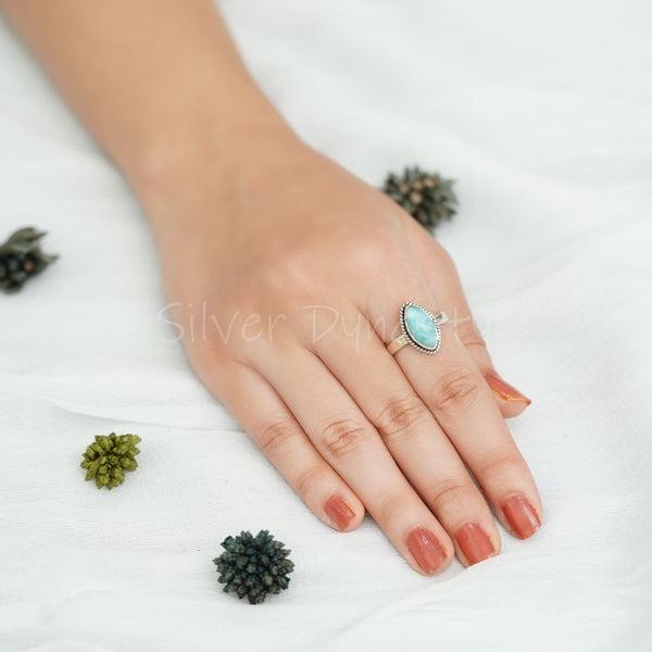 Larimar Ring, 925 Solid Sterling Silver Ring