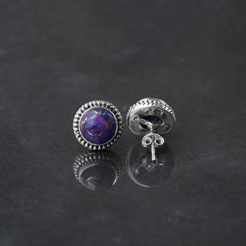 'Statement' Purple Copper Turquoise 925 Solid Sterling Silver Studs