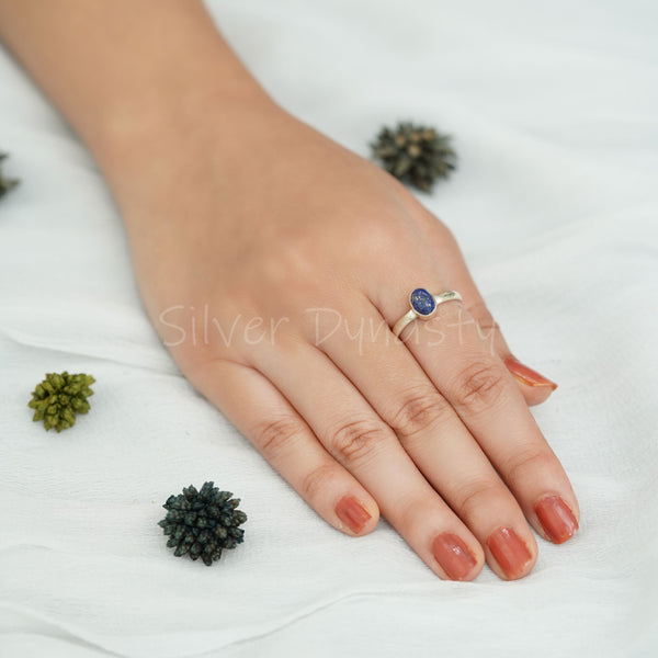 'Minimalist' Lapis Lazuli 925 Solid Sterling Silver Ring