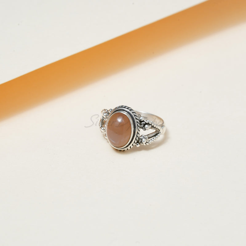 Pink Moonstone 925 Solid Sterling Silver Ring