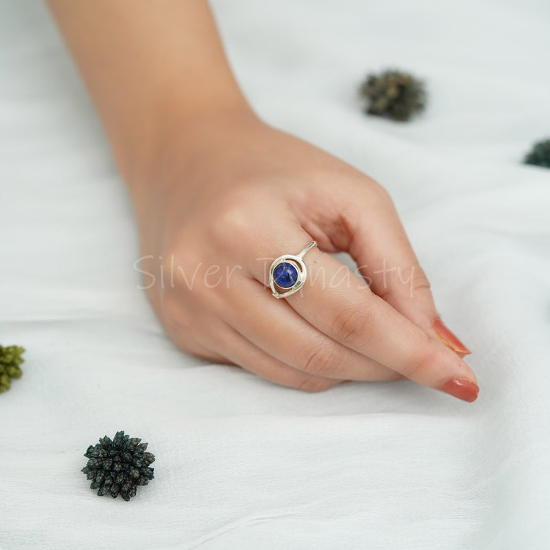 'Boho' Lapis Lazuli 925 Solid Sterling Silver Ring