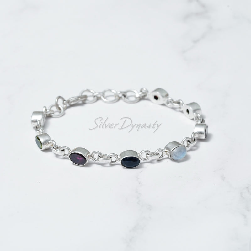 Multistone Bracelet, 925 Sterling Silver Bracelet, Silver Bracelet