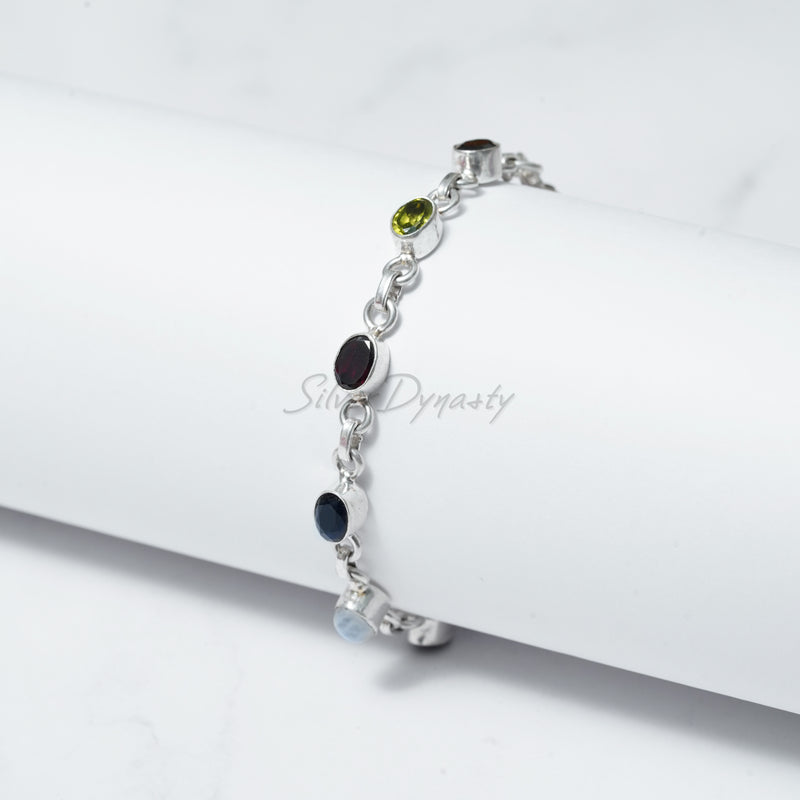 Multistone Bracelet, 925 Sterling Silver Bracelet, Silver Bracelet