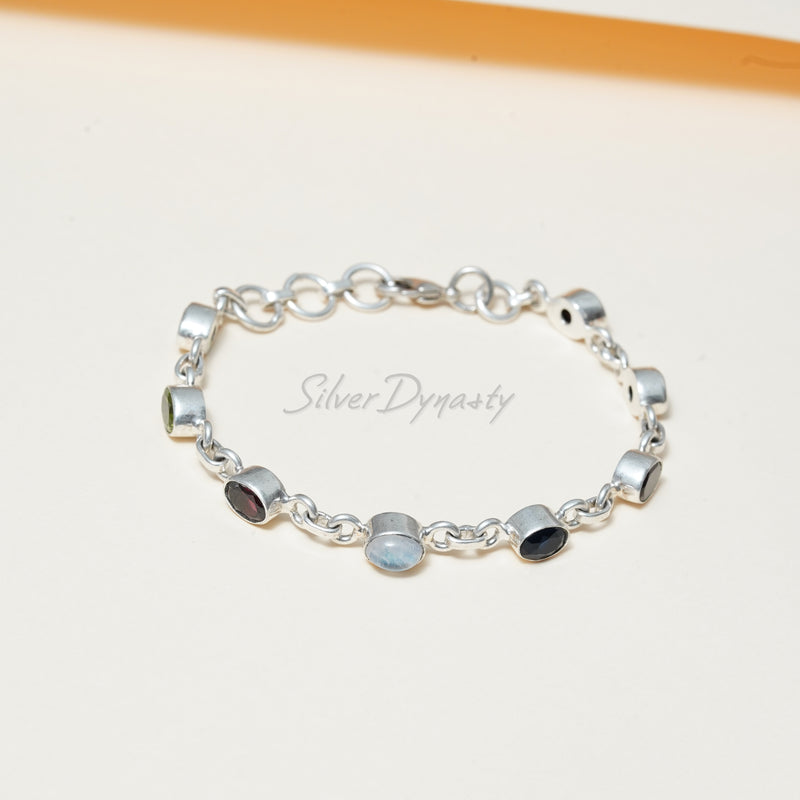 Multistone Bracelet, 925 Sterling Silver Bracelet, Silver Bracelet