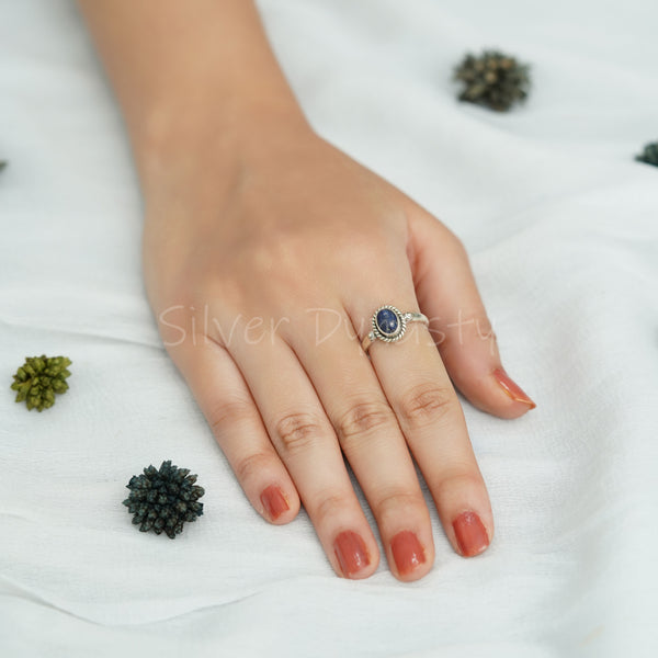 'Minimalist' Lapis Lazuli 925 Solid Sterling Silver Ring