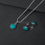 Turquoise Minimalist Pendant and Earring Set, Pearl Set, 925 Sterling Silver Set