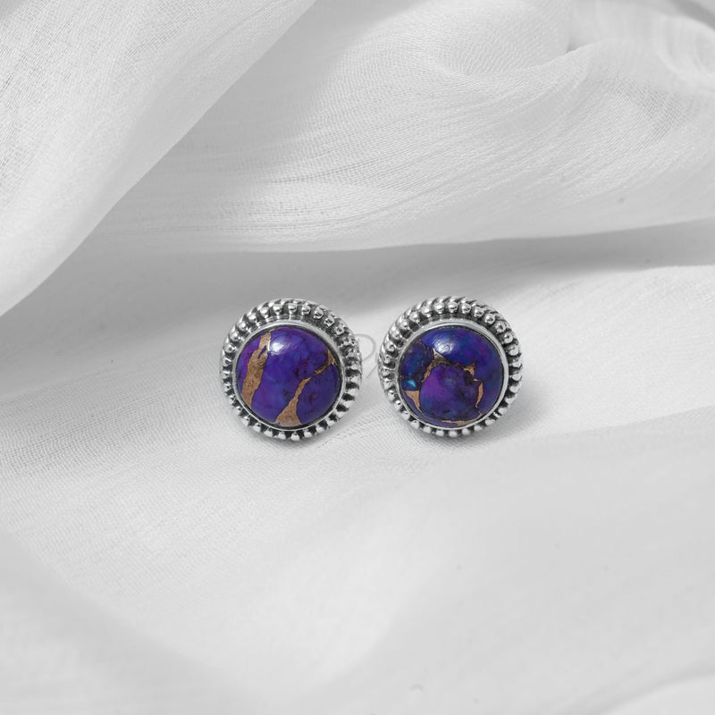 'Statement' Purple Copper Turquoise 925 Solid Sterling Silver Studs