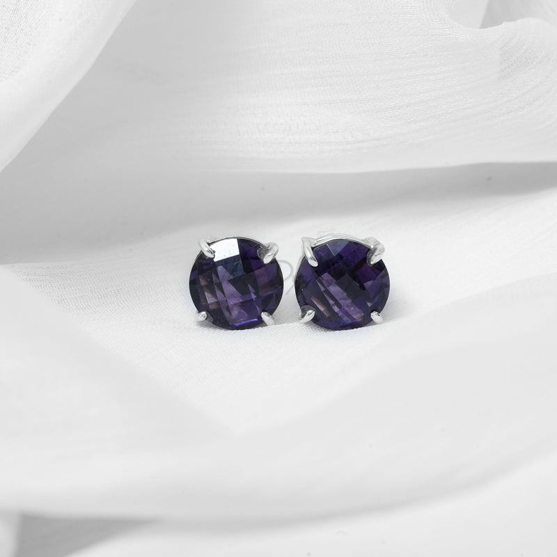 Amethyst 925 Solid Sterling Silver Studs, Natural Amethyst Studs