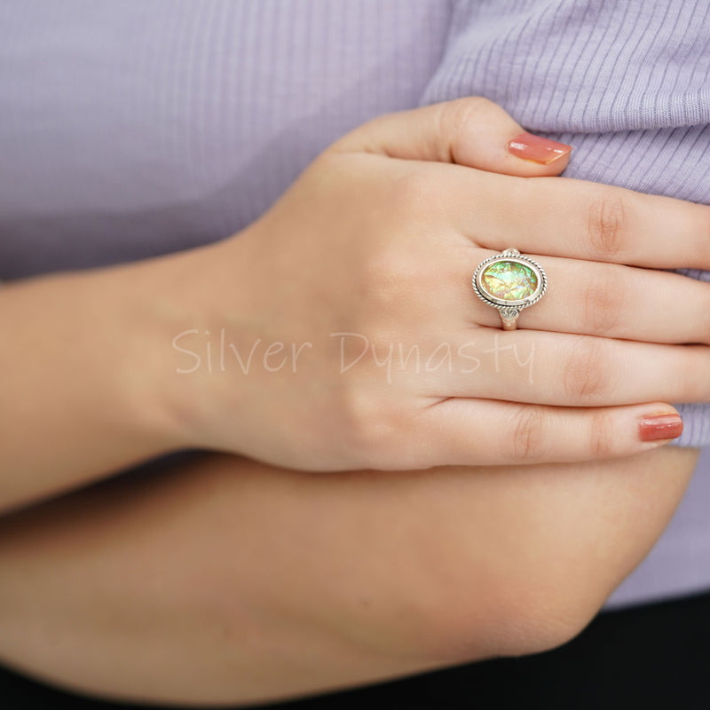 Dichroic Glass 925 Solid Sterling Silver Ring