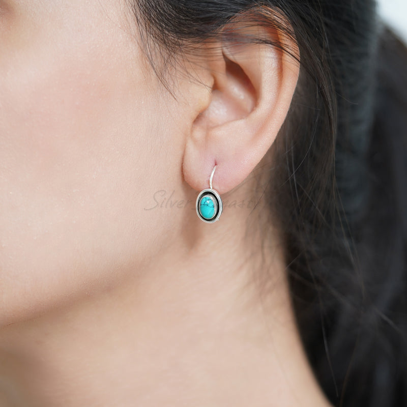 Turquoise 925 Solid Sterling Silver Earrings, Turquoise Studs