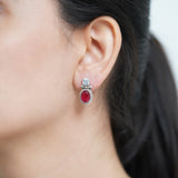 Garnet Earring, 925 Solid Sterling Silver Earring, Garnet and Zircon Earring