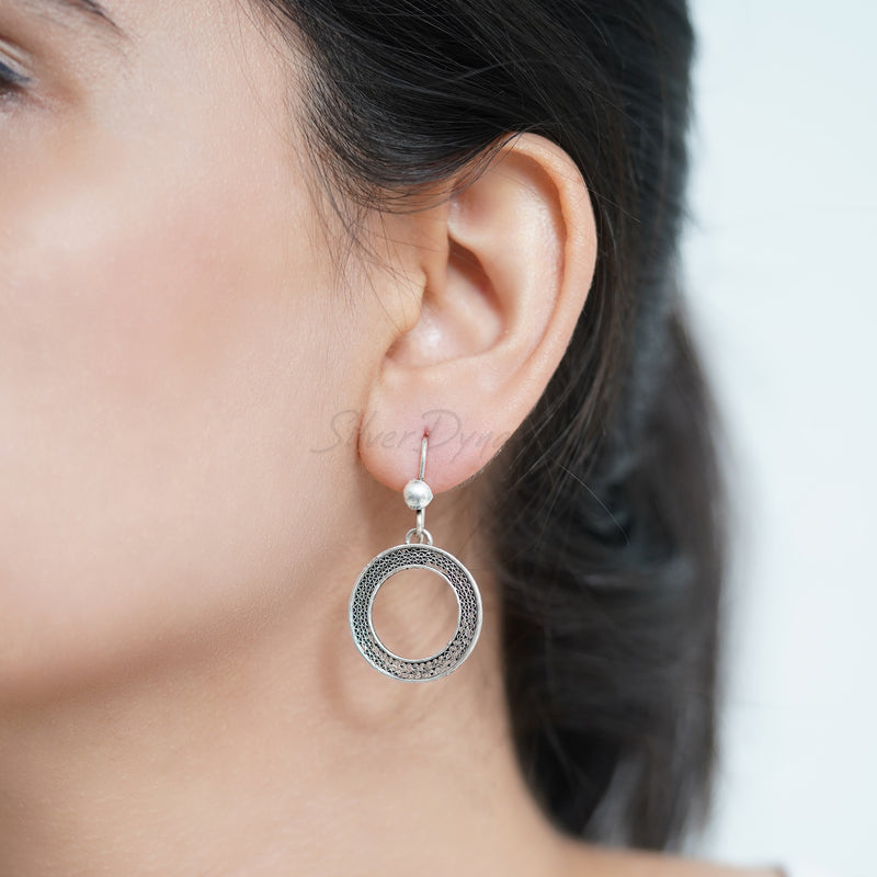 Circular Silver Earrings, 925 Solid Sterling Silver Earrings