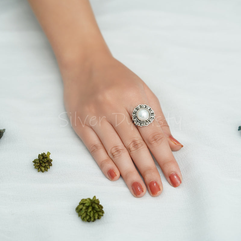 'Boho' Pearl 925 Solid Sterling Silver Ring