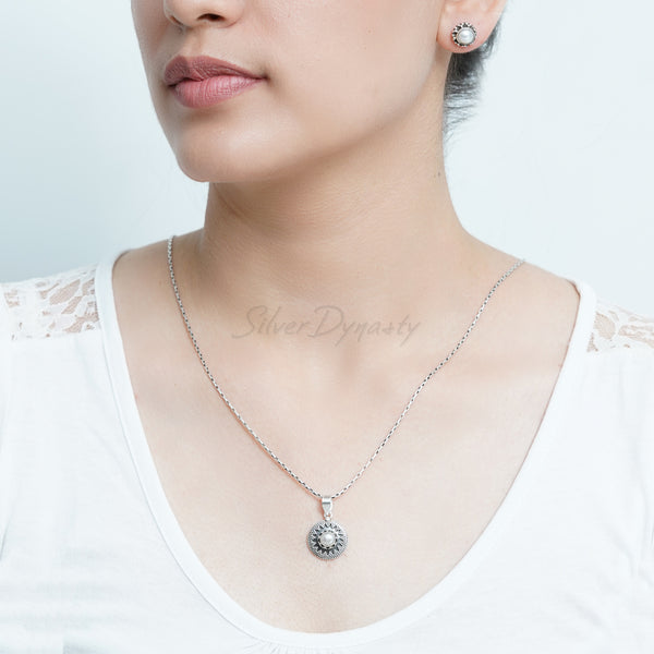 Pearl Pendant and Earring Set, Pearl Set, 925 Sterling Silver Set