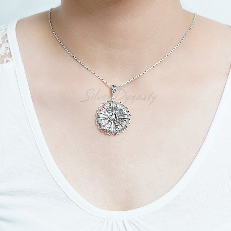 Silver Pendant, Flower Pendant, 925 Solid Sterling Silver Pendant