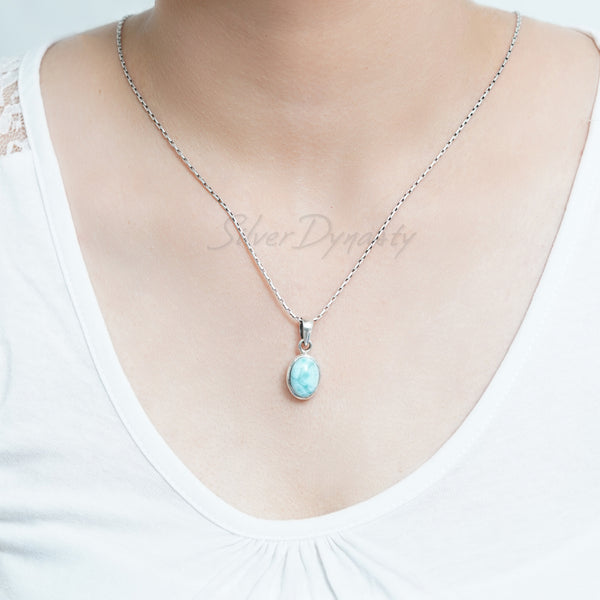 Larimar Pendant, 925 Solid Sterling Silver Pendant