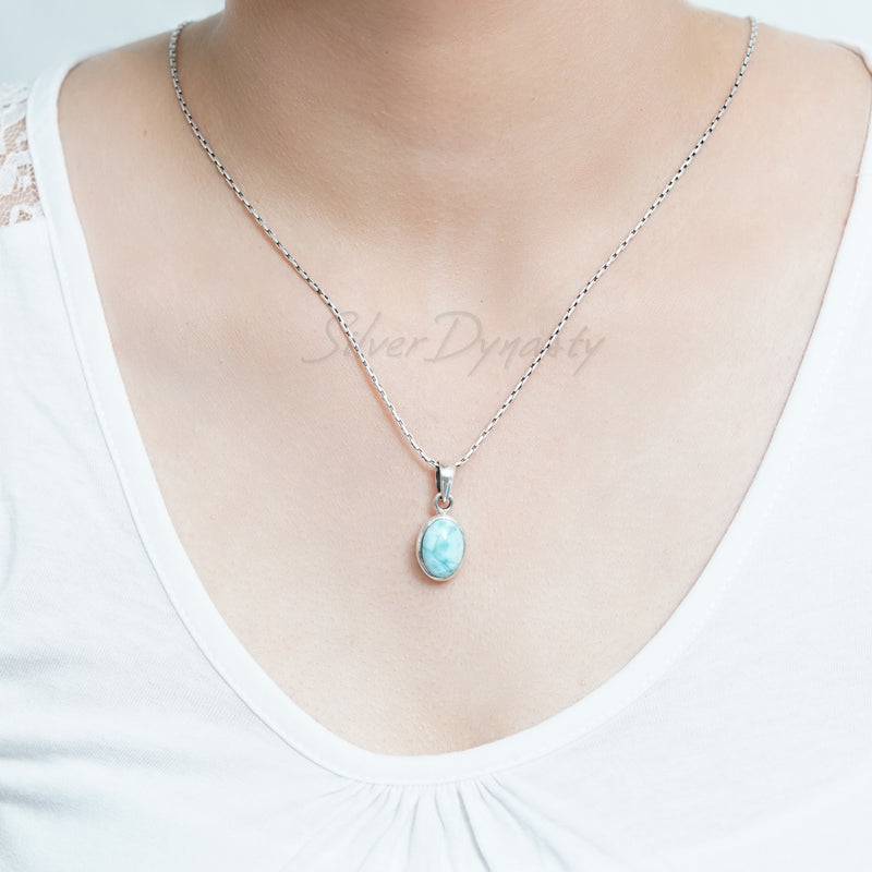 Larimar Pendant, 925 Solid Sterling Silver Pendant