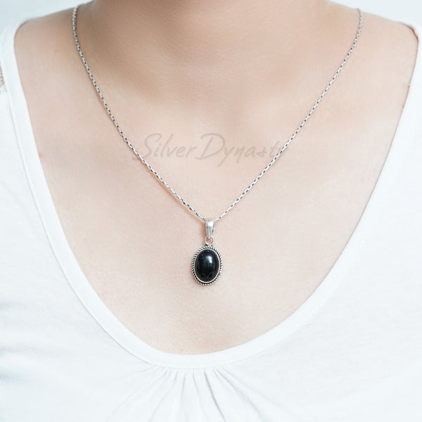 Black Onyx Pendant, 925 Solid Sterling Silver Pendant