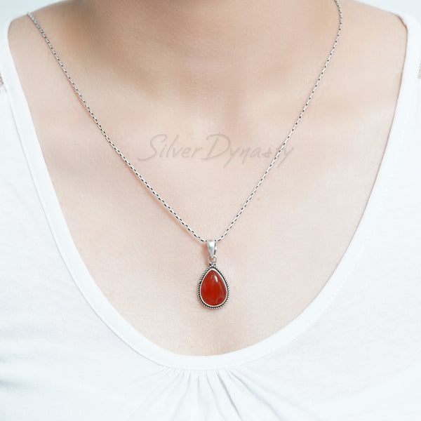 Carnelian Pendant, 925 Solid Sterling Silver Pendant