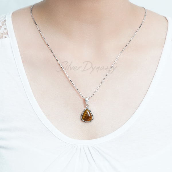 Tiger Eye Pendant, 925 Solid Sterling Silver Pendant