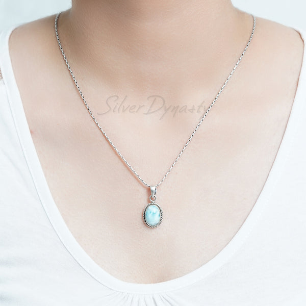 Larimar Pendant, 925 Solid Sterling Silver Pendant