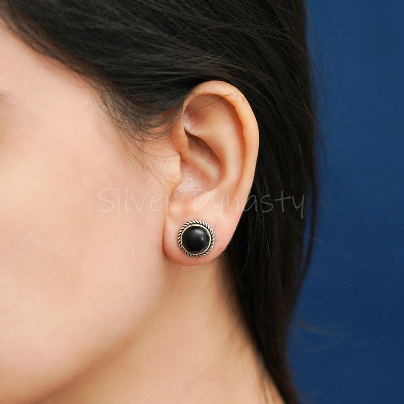 'Minimalist' Black Onyx 925 Solid Sterling Silver Studs