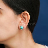 Turquoise 925 Solid Sterling Silver Earrings, Turquoise Studs