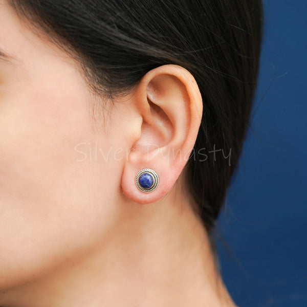 Lapis Studs, Lapis Lazuli,  925 Solid Sterling Silver Studs