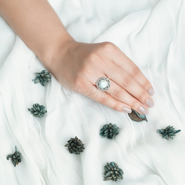 Larimar Ring, 925 Solid Sterling Silver Ring