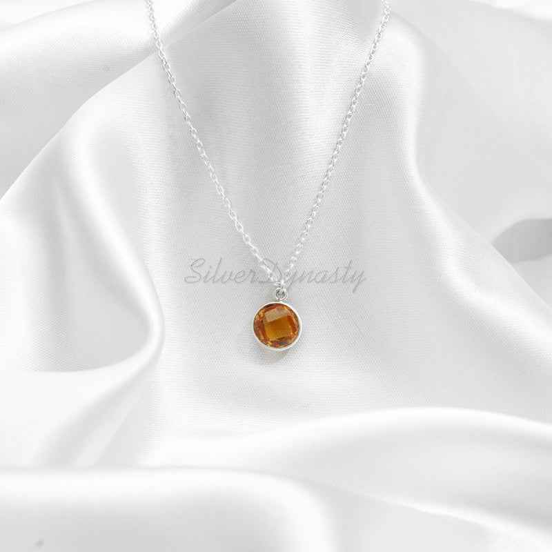 Natural Citrine Necklace, Pendant 92.5 Sterling Silver