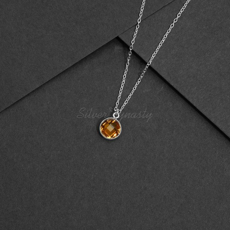 Natural Citrine Necklace, Pendant 92.5 Sterling Silver