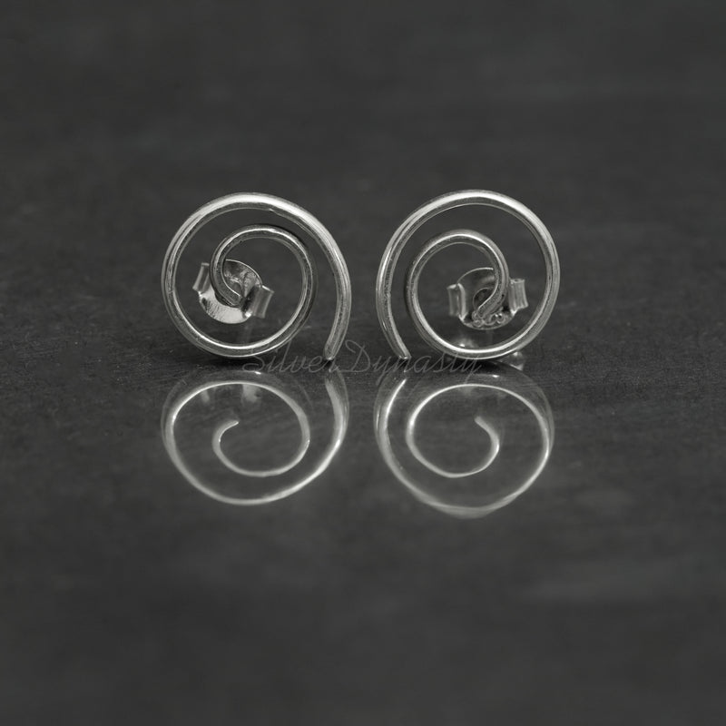 Spiral Silver Studs, 925 Solid Sterling Silver Earrings