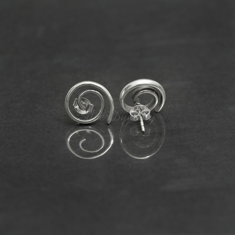 Spiral Silver Studs, 925 Solid Sterling Silver Earrings