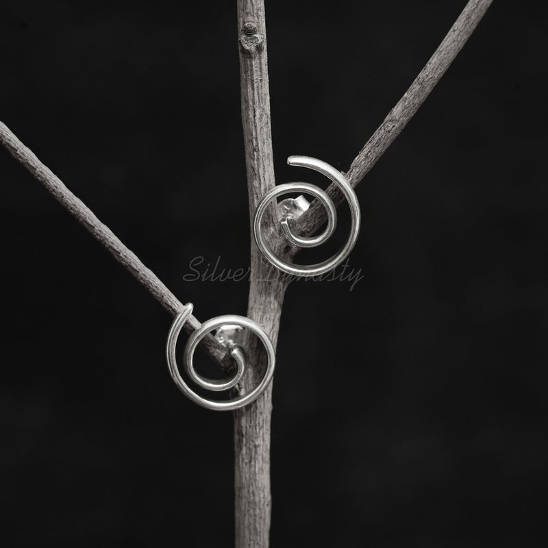 Spiral Silver Studs, 925 Solid Sterling Silver Earrings