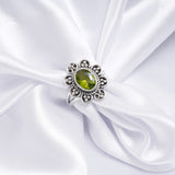 'Flower' Peridot 925 Solid Sterling Silver Ring, Peridot Ring