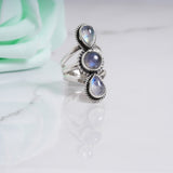 Rainbow Moonstone & Labradorite 925 Solid Sterling Silver Ring